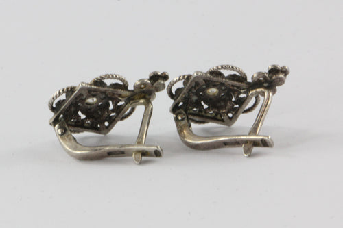 Vintage Sterling Silver Soviet Russia Filigree Earrings - Queen May