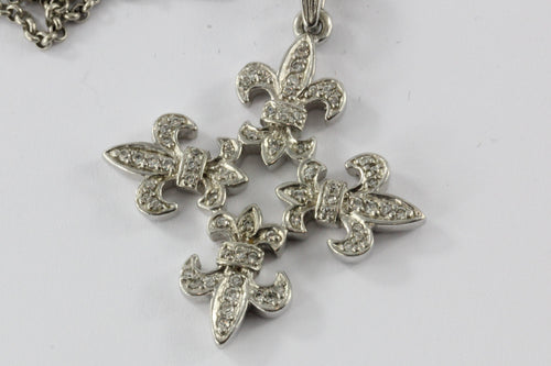 Vintage Sterling Silver Fleur de Lis Cross Pendant Necklace - Queen May