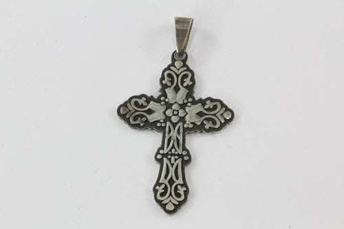 Vintage Sterling Silver Oxidized Mexican Gothic Cross Pendant #5 - Queen May