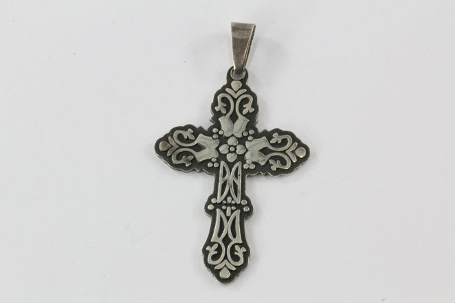 Vintage Sterling Silver Oxidized Mexican Gothic Cross Pendant #5 - Queen May