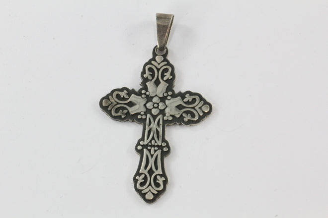 Vintage Sterling Silver Oxidized Mexican Gothic Cross Pendant #5 - Queen May