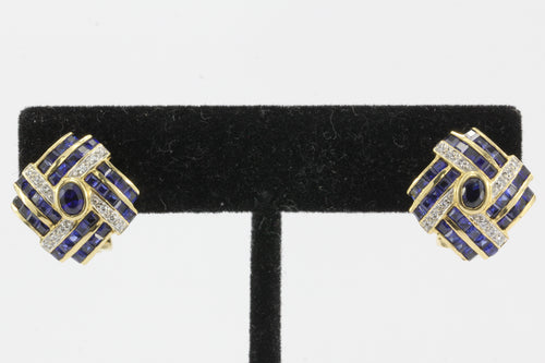 18K Yellow Gold Natural Sapphire and Diamond Earrings - Queen May