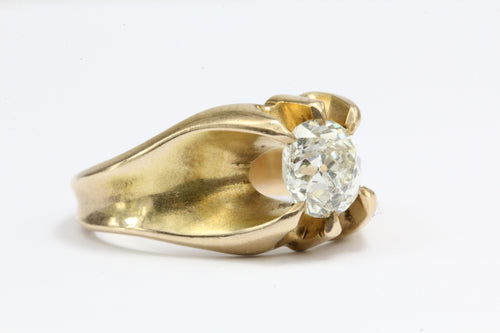 Victorian 1.53 Carat Old European Diamond in 10K Gold Belcher Mounted Ring - Queen May