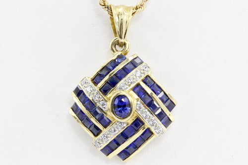 18K Yellow Gold Natural Sapphire and Diamond Pendant - Queen May