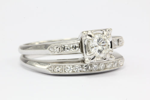 Retro 18k White Gold Diamond Engagement Ring w/ Wedding Band by Acme Ring Co - Queen May