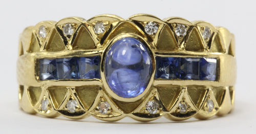 Vintage 18K Gold Sapphire & Diamond Ring Band - Queen May