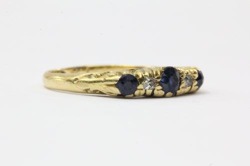 Antique English 18K Gold Diamond & Sapphire Ring - Queen May