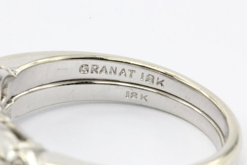 Retro Granat Bros 18K White Gold Diamond Engagement Ring & Band c.1950 - Queen May