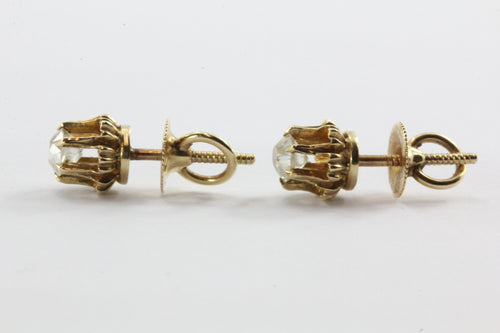 Antique 14K Gold 1/2 CTW Old European Cut Diamond Belcher Mount Stud Earrings - Queen May