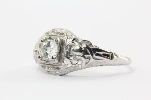Antique Art Nouveau Figural 18K White Gold Angel Diamond Engagement Ring - Queen May