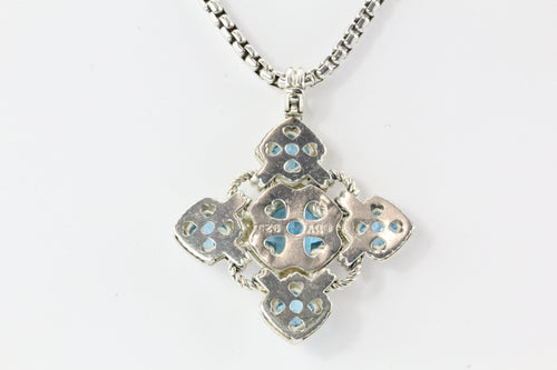 David Yurman Sterling Silver Blue Topaz Diamond Renaissance Pendant Necklace - Queen May