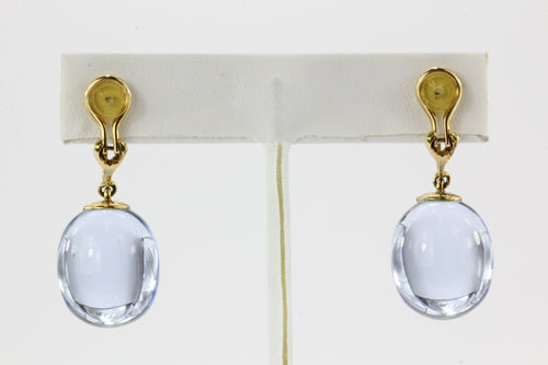 18K Gold Baccarat Tentation Aquamarine Crystal Drop Clip-On Earrings - Queen May