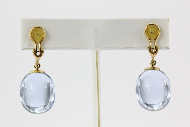 18K Gold Baccarat Tentation Aquamarine Crystal Drop Clip-On Earrings - Queen May