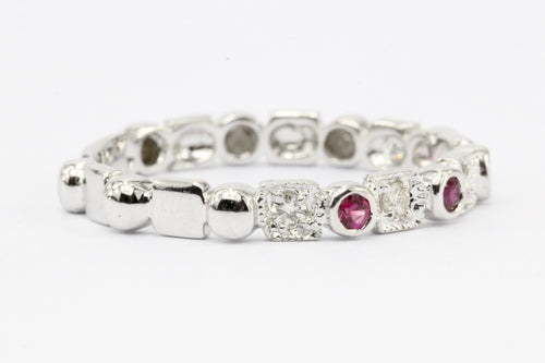 14K White Gold Diamond & Ruby Half Eternity Band Ring - Queen May