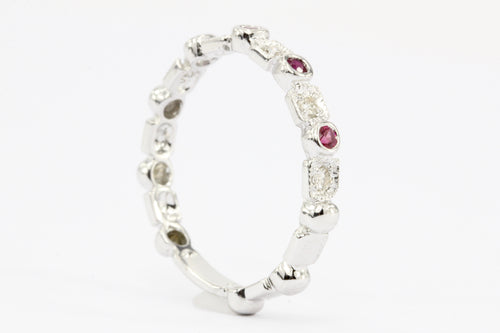 14K White Gold Diamond & Ruby Half Eternity Band Ring - Queen May