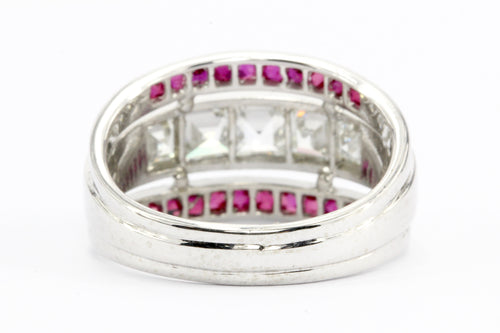 Art Deco Platinum Carre Cut Diamonds & Ruby Triple Row Band Ring c.1930's - Queen May