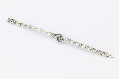 Art Deco 14K White Gold & Platinum Diamond Sapphire Bracelet c.1930's - Queen May