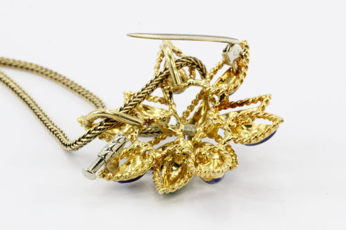 Retro 18K Gold Enamel & Diamond Pendant / Brooch Necklace c.1960's - Queen May