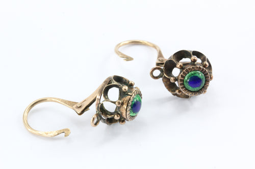 Antique Victorian 10K Rose Gold Evil Eye Foil Enamel Earrings c.1890 - Queen May