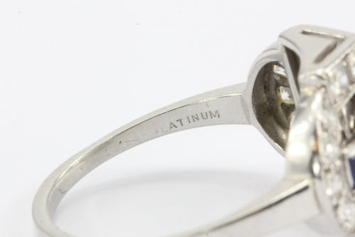 Art Deco Platinum .93ct Old European Diamond & Sapphire Ring 1.79 CTW - Queen May