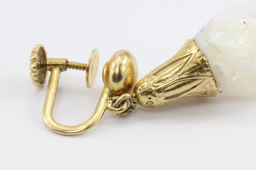 Art Deco Original Horace Welch 14K Gold Floating Opal Drop Earrings c1930 - Queen May