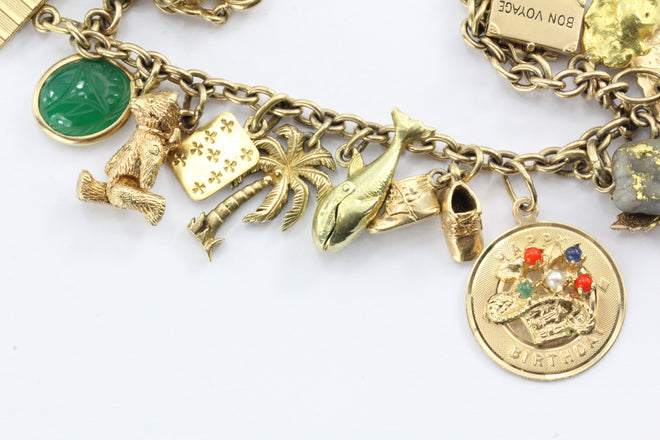 Antique 1940's 14k Gold Loaded 26 Charm Bracelet w Cartier & Tiffany Co Charm - Queen May