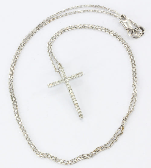 Classic 14K White Gold & 1/4 CTW Diamond Cross Pendant Necklace - Queen May