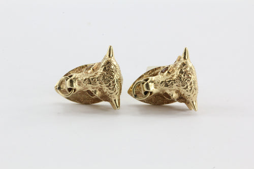 Antique Signed Schira Bros 14K Gold Bull Market Cuff Links - Queen May