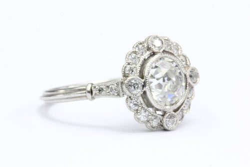 Edwardian Platinum Old Mine Cut Diamond Halo Engagement Ring c.1910 - Queen May