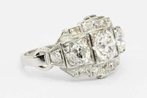 Art Deco Platinum Old European Cut Diamond 3 Stone Cluster Ring c.1920's - Queen May