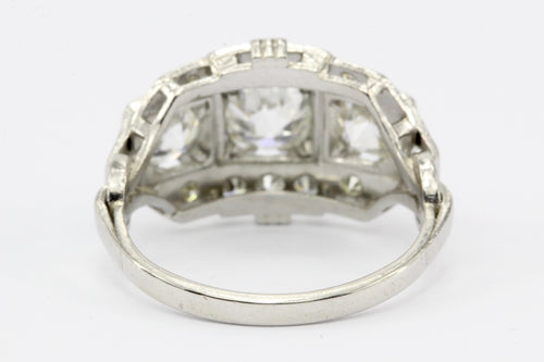 Art Deco Platinum Old European Cut Diamond 3 Stone Cluster Ring c.1920's - Queen May