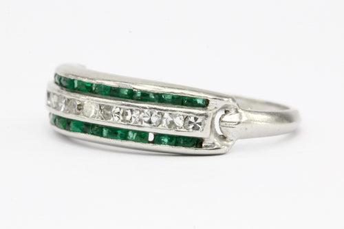 Art Deco Platinum Diamond & Emerald Band Ring c.1920's - Queen May