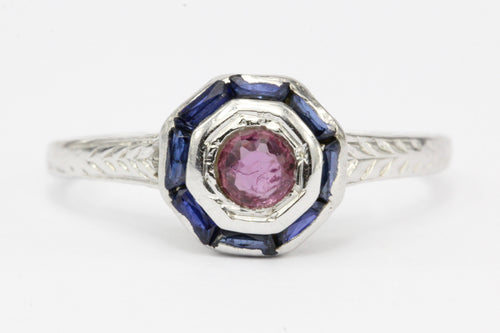 Art Deco 20K White Gold Ruby & Sapphire Ring c.1930's - Queen May