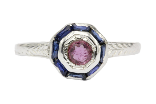 Art Deco 20K White Gold Ruby & Sapphire Ring c.1930's - Queen May
