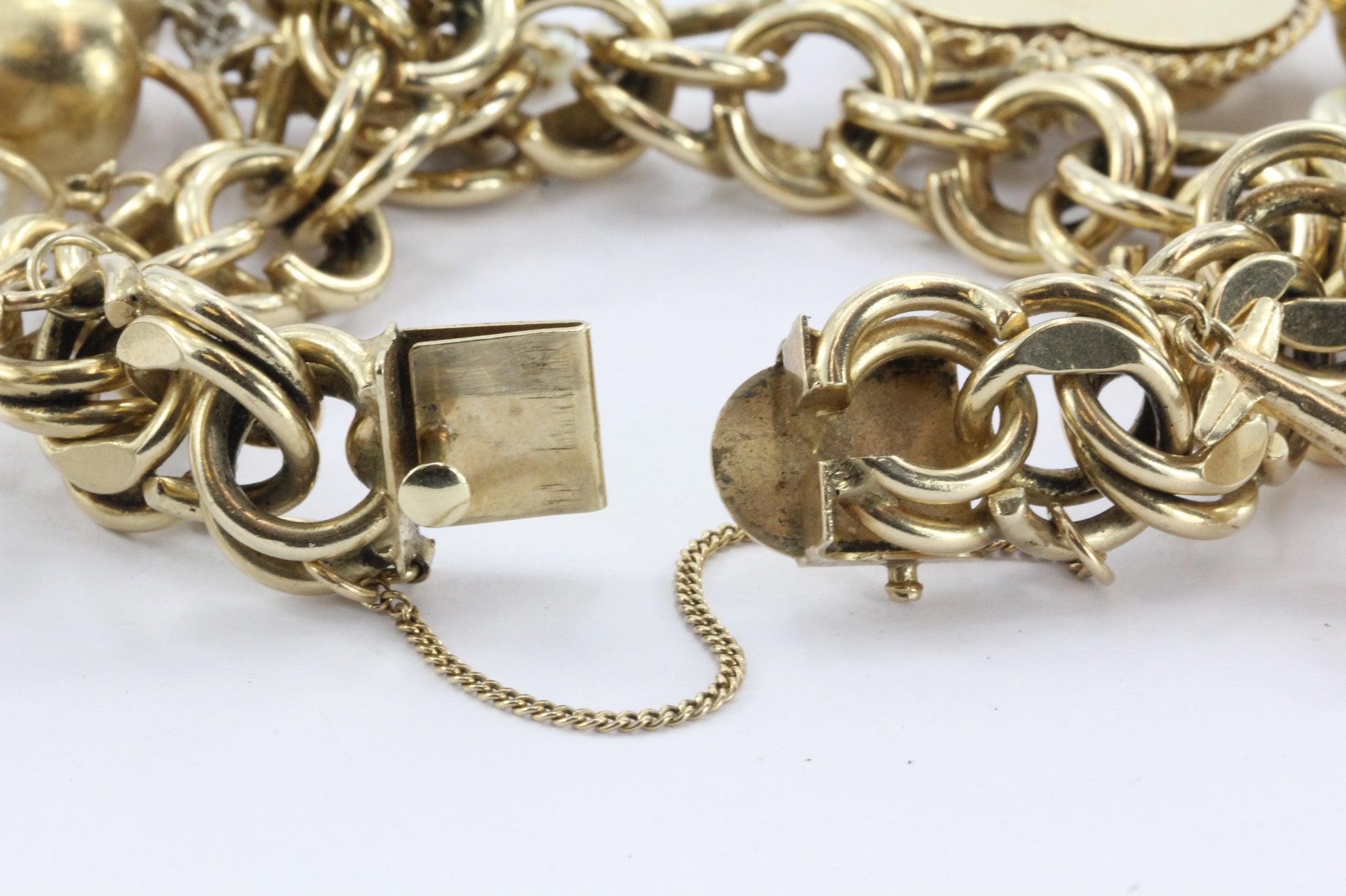 7 14k Gold Double Link Charm Bracelet Vintage Jewelry 