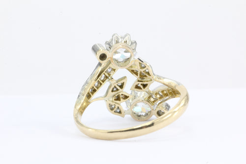 Edwardian Old Mine Diamond 18K Gold Toi et Moi Floral Motif Engagement Ring - Queen May