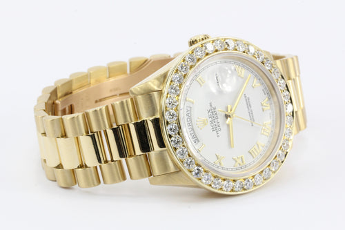 Rolex Oyster President Day-Date 18038 Diamond Bezel 18k Yellow Gold Men's Watch - Queen May