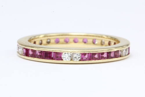 Retro 14k Yellow Gold 1 Carat Diamond and Ruby Eternity Band - Queen May