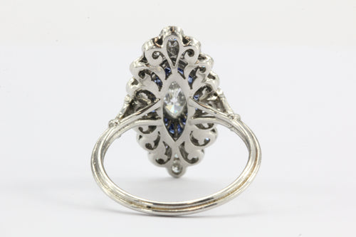 Edwardian Platinum Marquise Diamond Ring in a Sapphire Halo c.1910 - Queen May