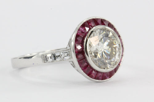 Art Deco Inspired Platinum 1.9 Carat Diamond & Ruby Sophia D Engagement Ring - Queen May