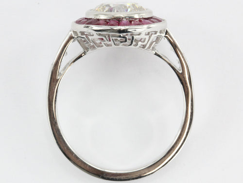 Art Deco Inspired Platinum 1.9 Carat Diamond & Ruby Sophia D Engagement Ring - Queen May