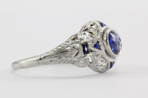 Antique Art Deco Platinum Sapphire Ring - Queen May