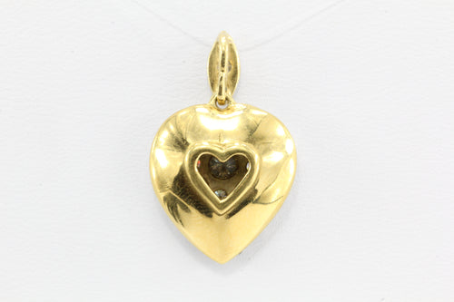 Edwardian 18K Gold Platinum Top Old European Cut Diamond Heart Pendant - Queen May