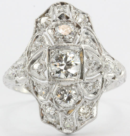 Antique Art Deco Platinum Old European Cut Diamond Ring - Queen May