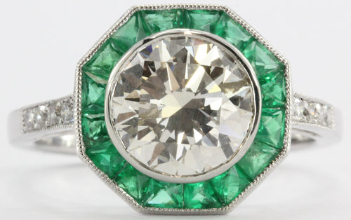 2.1 Carat Diamond Emerald Platinum Engagement Ring - Queen May