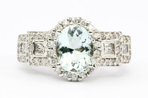 18K White Gold 2 Carat Aquamarine & Diamond Ring - Queen May