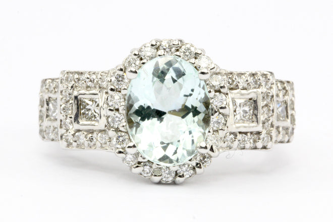 18K White Gold 2 Carat Aquamarine & Diamond Ring - Queen May