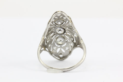 Art Deco Platinum Filigree Old European Diamond Shield Ring - Queen May