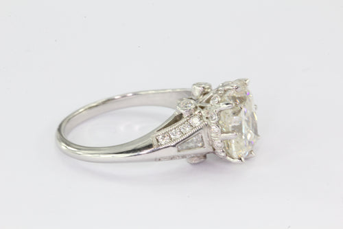 A 4 Carat Cushion Cut Platinum & Diamond Ring IGI Cert Size 6.5 - Queen May