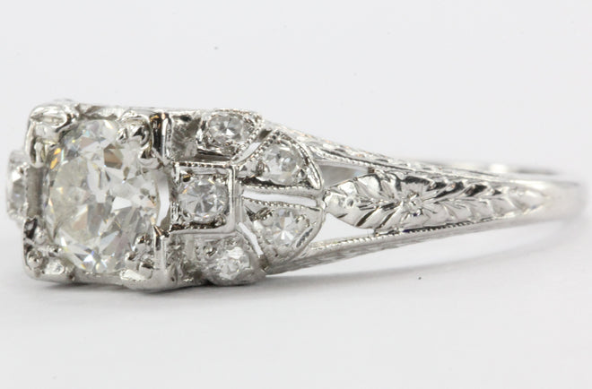 Antique Art Deco Platinum Old European Cut Diamond Engagement Ring - Queen May